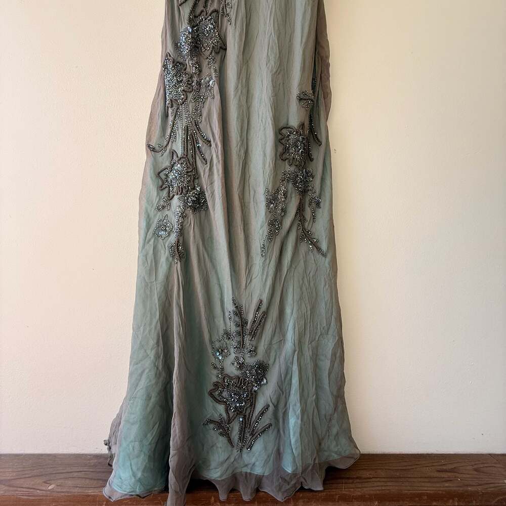 Vintage Scala 100% Silk Beaded Floral Maxi Dress Gunmetal Teal Plus Size 2X - Picture 12 of 16
